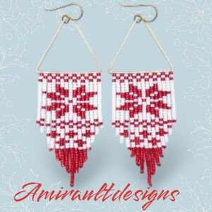 Beaded Earrings triangle tassels Christmas themed